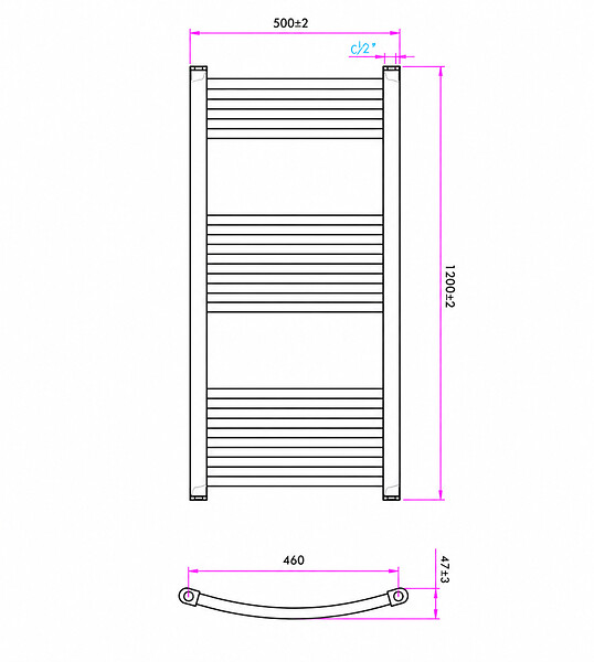 OTITEC - Sèche-serviettes électrique – 120 x 50 cm – Blanc – 600W - Avec thermostat connecté - ELEGANT - large