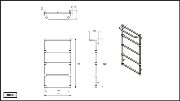 OTITEC - Sèche-serviettes électrique - Avec thermostat connecté - NEBULA - 120 x 53 cm - Inox Brossé - 800W - large