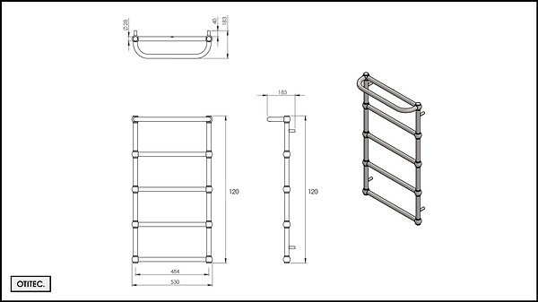 OTITEC - Sèche-serviettes électrique - Avec thermostat connecté - NEBULA - 120 x 53 cm - Laiton Brossé - 300W - large