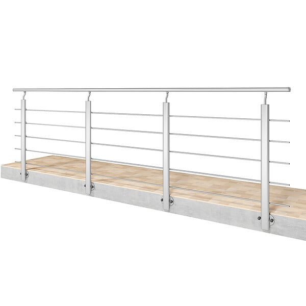 AICA SANITAIRE - Garde-corps Aluminium argenté mat - 300cm x H.100cm - Rampe escalier avec 5 traverses - Intérieur et extérieur - Pose latérale - large
