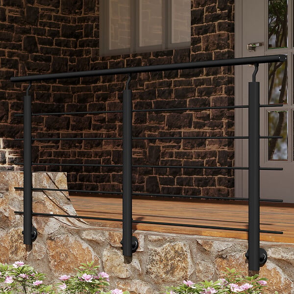 AICA SANITAIRE - Garde-corps Aluminium noir mat - 200cm x H.100cm - Rampe escalier avec 5 traverses - Intérieur et extérieur - Pose latérale - large