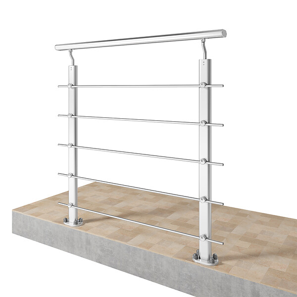 AICA SANITAIRE - Garde-corps Aluminium argenté mat - 100cm x H.100cm - Rampe escalier avec 5 traverses - Intérieur et extérieur - Fixation à plat - large