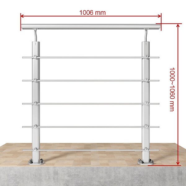 AICA SANITAIRE - Garde-corps Aluminium argenté mat - 100cm x H.100cm - Rampe escalier avec 5 traverses - Intérieur et extérieur - Fixation à plat - large