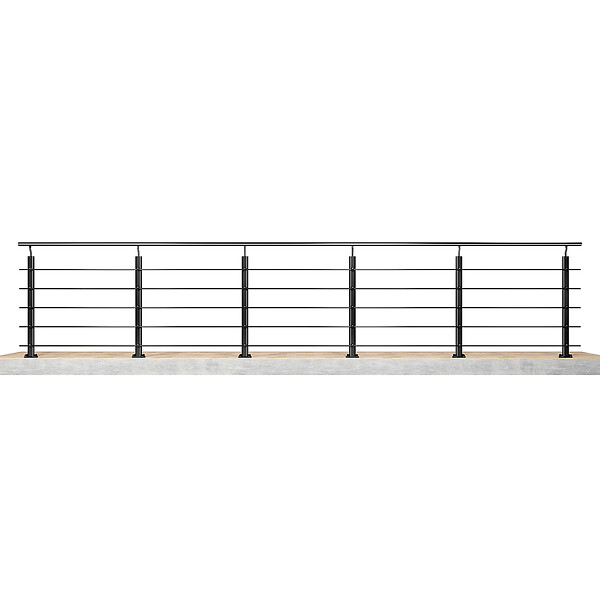 AICA SANITAIRE - Garde-corps Aluminium noir mat - 500cm x H.100cm - Rampe escalier avec 5 traverses - Intérieur et extérieur - Fixation à plat - large