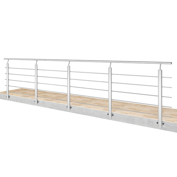 AICA SANITAIRE - Garde-corps Aluminium argenté mat - 400cm x H.100cm - Rampe escalier avec 5 traverses - Intérieur et extérieur - Pose latérale - large