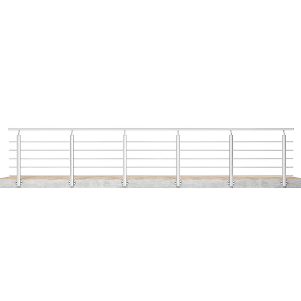 AICA SANITAIRE - Garde-corps Aluminium argenté mat - 500cm x H.100cm - Rampe escalier avec 5 traverses - Intérieur et extérieur - Pose latérale - large