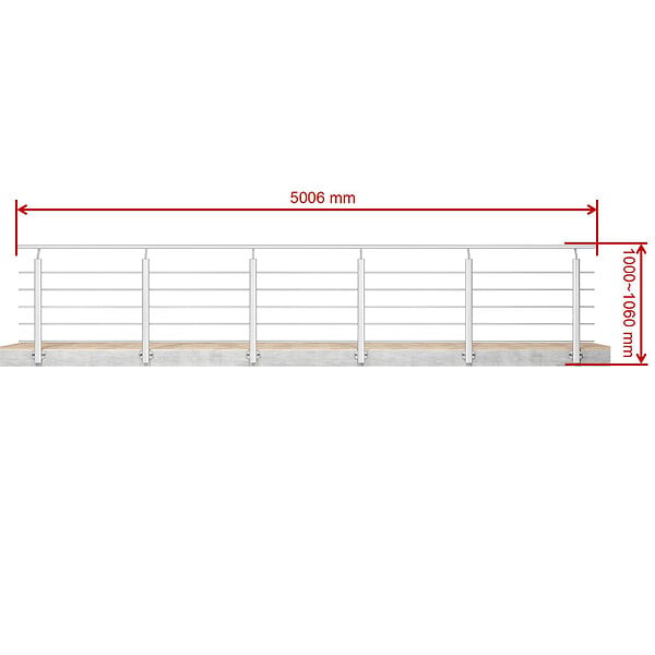 AICA SANITAIRE - Garde-corps Aluminium argenté mat - 500cm x H.100cm - Rampe escalier avec 5 traverses - Intérieur et extérieur - Pose latérale - large