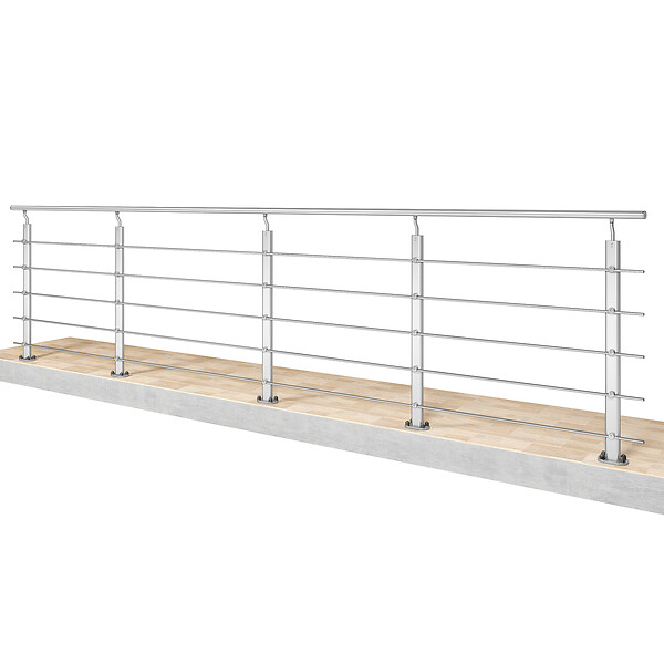 AICA SANITAIRE - Garde-corps Aluminium argenté mat - 400cm x H.100cm - Rampe escalier avec 5 traverses - Intérieur et extérieur - Fixation à plat - large