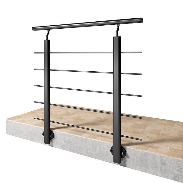 AICA SANITAIRE - Garde-corps Aluminium noir mat - 100cm x H.100cm - Rampe escalier avec 5 traverses - Intérieur et extérieur - Pose latérale - large