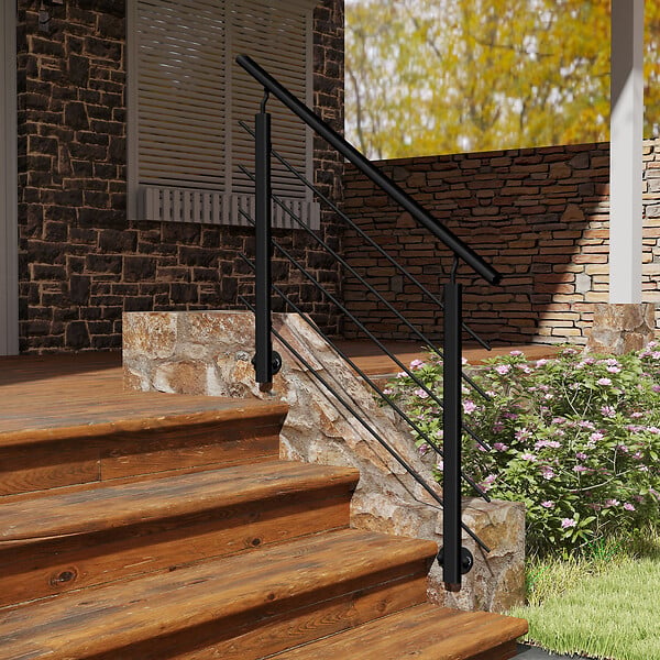 AICA SANITAIRE - Garde-corps Aluminium noir mat - 100cm x H.100cm - Rampe escalier avec 5 traverses - Intérieur et extérieur - Pose latérale - large