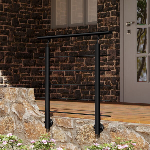 AICA SANITAIRE - Garde-corps Aluminium noir mat - 100cm x H.100cm - Rampe escalier avec 5 traverses - Intérieur et extérieur - Pose latérale - large