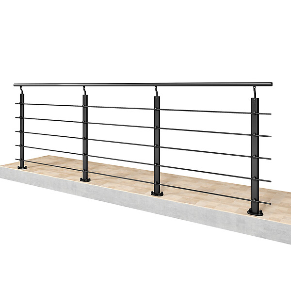 AICA SANITAIRE - Garde-corps Aluminium noir mat - 300cm x H.100cm - Rampe escalier avec 5 traverses - Intérieur et extérieur - Fixation à plat - large