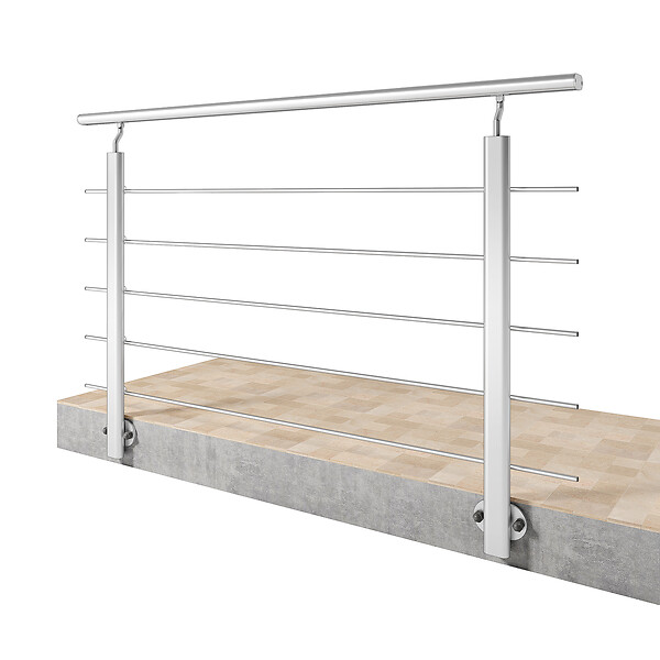 AICA SANITAIRE - Garde-corps Aluminium argenté mat - 150cm x H.100cm - Rampe escalier avec 5 traverses - Intérieur et extérieur - Pose latérale - large
