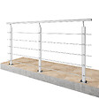 AICA SANITAIRE - Garde-corps Aluminium argenté mat - 200cm x H.100cm - Rampe escalier avec 5 traverses - Intérieur et extérieur - Fixation à plat - vignette