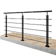 AICA SANITAIRE - Garde-corps Aluminium noir mat - 200cm x H.100cm - Rampe escalier avec 5 traverses - Intérieur et extérieur - Fixation à plat - vignette