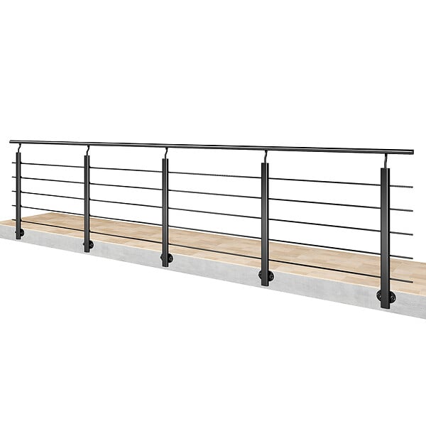 AICA SANITAIRE - Garde-corps Aluminium noir mat - 400cm x H.100cm - Rampe escalier avec 5 traverses - Intérieur et extérieur - Pose latérale - large
