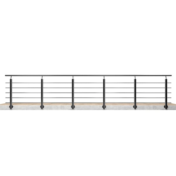 AICA SANITAIRE - Garde-corps Aluminium noir mat - 500cm x H.100cm - Rampe escalier avec 5 traverses - Intérieur et extérieur - Pose latérale - large