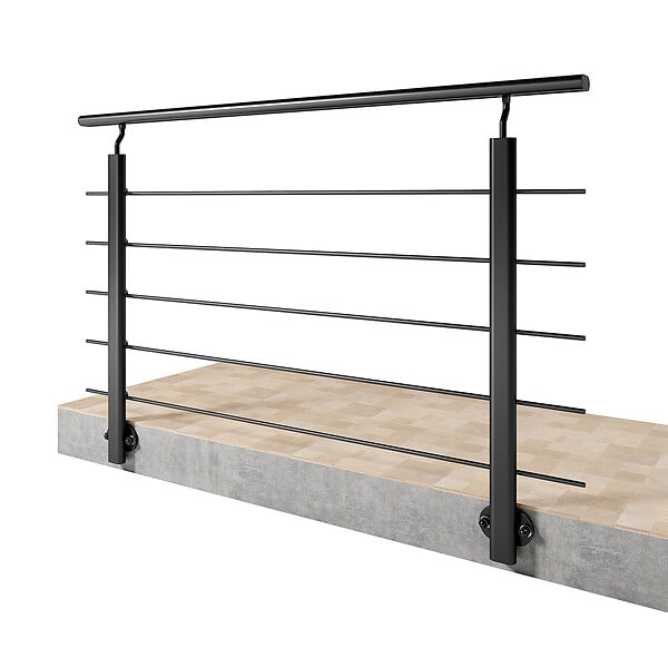 AICA SANITAIRE - Garde-corps Aluminium noir mat - 150cm x H.100cm - Rampe escalier avec 5 traverses - Intérieur et extérieur - Pose latérale - large