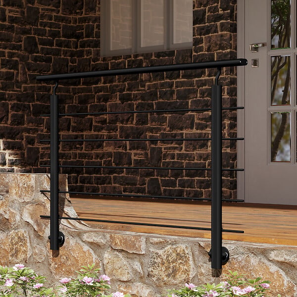 AICA SANITAIRE - Garde-corps Aluminium noir mat - 150cm x H.100cm - Rampe escalier avec 5 traverses - Intérieur et extérieur - Pose latérale - large