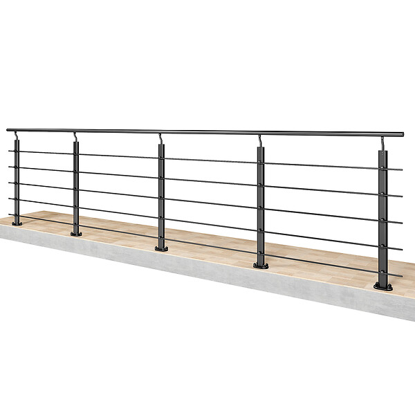 AICA SANITAIRE - Garde-corps Aluminium noir mat - 400cm x H.100cm - Rampe escalier avec 5 traverses - Intérieur et extérieur - Fixation à plat - large