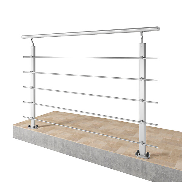 AICA SANITAIRE - Garde-corps Aluminium argenté mat - 150cm x H.100cm - Rampe escalier avec 5 traverses - Intérieur et extérieur - Fixation à plat - large