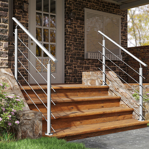 AICA SANITAIRE - Garde-corps Aluminium argenté mat - 150cm x H.100cm - Rampe escalier avec 5 traverses - Intérieur et extérieur - Fixation à plat - large