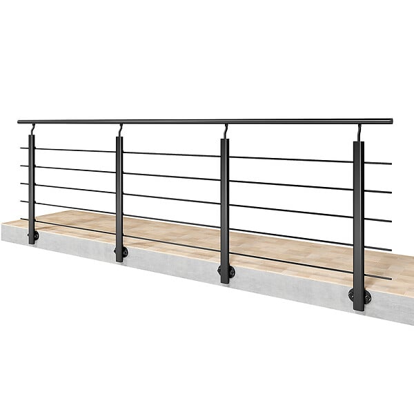AICA SANITAIRE - Garde-corps Aluminium noir mat - 300cm x H.100cm - Rampe escalier avec 5 traverses - Intérieur et extérieur - Pose latérale - large