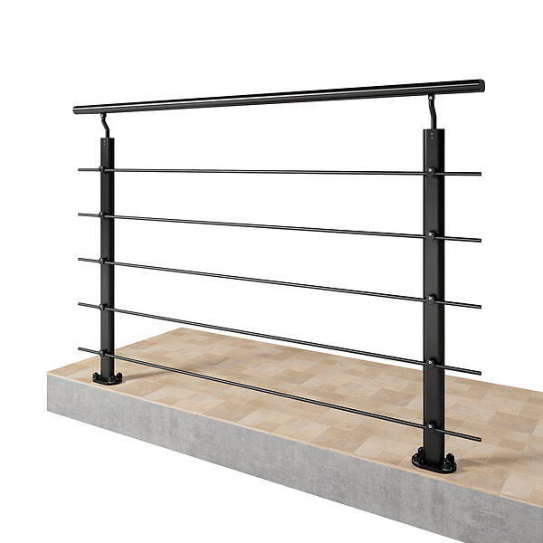 AICA SANITAIRE - Garde-corps Aluminium noir mat - 150cm x H.100cm - Rampe escalier avec 5 traverses - Intérieur et extérieur - Fixation à plat - large