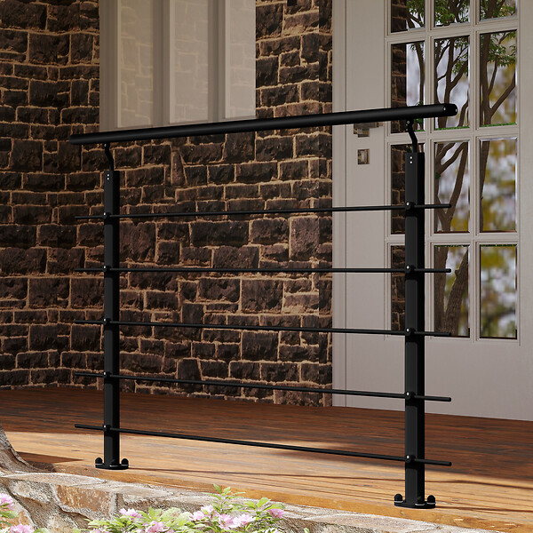 AICA SANITAIRE - Garde-corps Aluminium noir mat - 150cm x H.100cm - Rampe escalier avec 5 traverses - Intérieur et extérieur - Fixation à plat - large