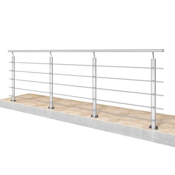 AICA SANITAIRE - Garde-corps Aluminium argenté mat - 300cm x H.100cm - Rampe escalier avec 5 traverses - Intérieur et extérieur - Fixation à plat - large
