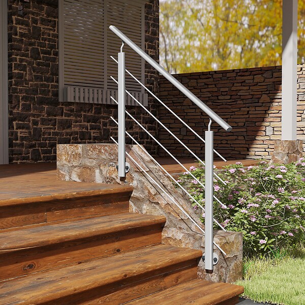 AICA SANITAIRE - Garde-corps Aluminium argenté mat - 100cm x H.100cm - Rampe escalier avec 5 traverses - Intérieur et extérieur - Pose latérale - large