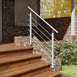 AICA SANITAIRE - Garde-corps Aluminium argenté mat - 100cm x H.100cm - Rampe escalier avec 5 traverses - Intérieur et extérieur - Pose latérale - vignette