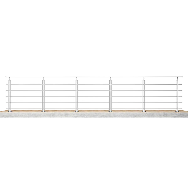 AICA SANITAIRE - Garde-corps Aluminium argenté mat - 500cm x H.100cm - Rampe escalier avec 5 traverses - Intérieur et extérieur - Fixation à plat - large