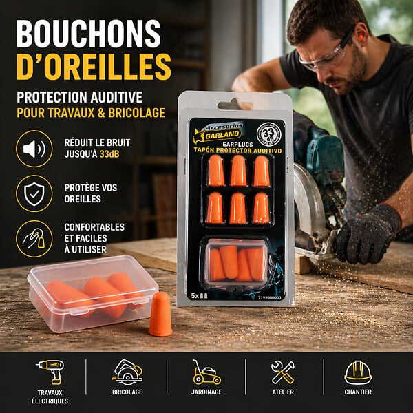 MCCOVER - Bouchons d'oreilles antibruit - 5 paires avec étui - Garland - Réduction de bruit - 33 dB - large