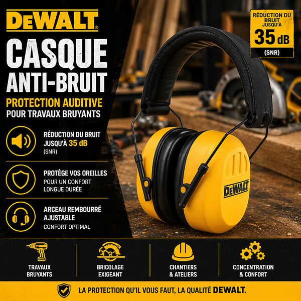 MCCOVER - Casque antibruit DeWalt DPG18 SNR - Réduction de bruit - 35 dB - large