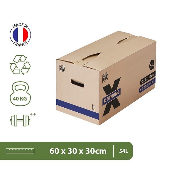 PACK AND MOVE - Pack and Move - Lot de 20 Cartons Déménagement X Strong - 60 x 30 x 30 cm - Charge 40 kg - Extrême Résistance - Grande Capacité - large