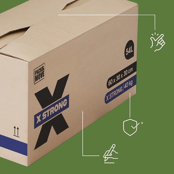 PACK AND MOVE - Pack and Move - Lot de 20 Cartons Déménagement X Strong - 60 x 30 x 30 cm - Charge 40 kg - Extrême Résistance - Grande Capacité - large