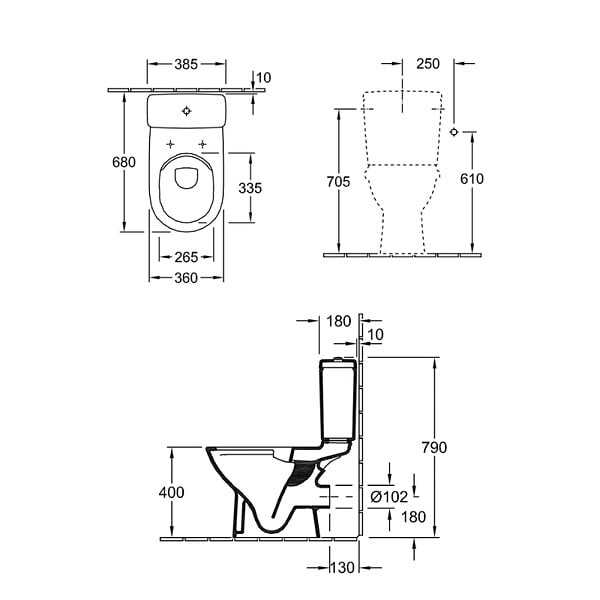 VILLEROY ET BOCH - O.Novo Réservoir de chasse en Céramique sanitaire, alimentation latérale, réversible, Blanc (57602101) - large