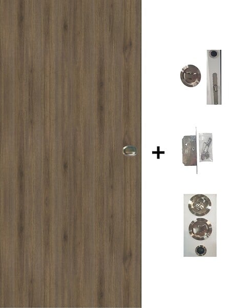 GD MENUISERIES - Porte Coulissante Décor Noyer Light Walnut H204 x L73 cm, Serrure a condamnation - large