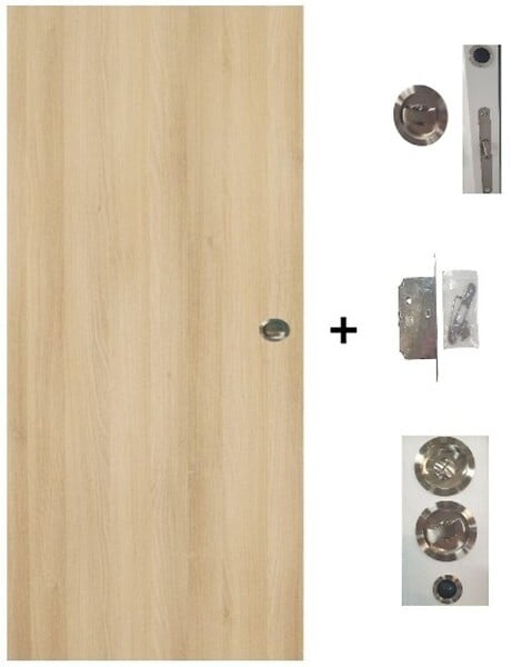 GD MENUISERIES - Porte Coulissante Décor Chêne Naturel Honey Oak  H204 x L83 cm, Serrure a condamnation - large