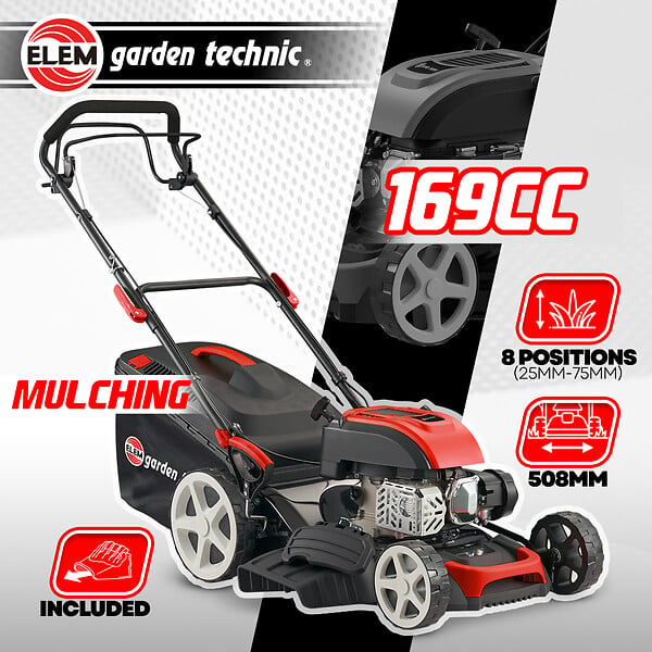 ELEM GARDEN TECHNIC - Tondeuse thermique tractée 169 CC - 508mm avec éjection latérale et mulching - large