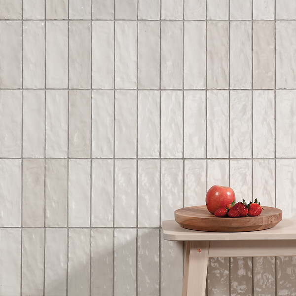 RO'MA NATURE - Carrelage effet Zellige Blanc 20x6,5x0,85 cm Brillant Orisel - Mur intérieur (vendu par carton de 0,5 m²) - large