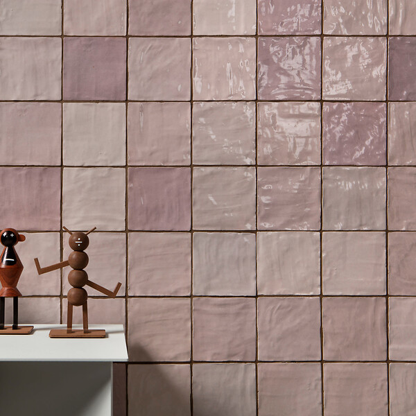 RO'MA NATURE - Carrelage effet Zellige Rose 10x10x0,85 cm Brillant Orisel - Mur intérieur (vendu par carton de 0,6 m²) - large
