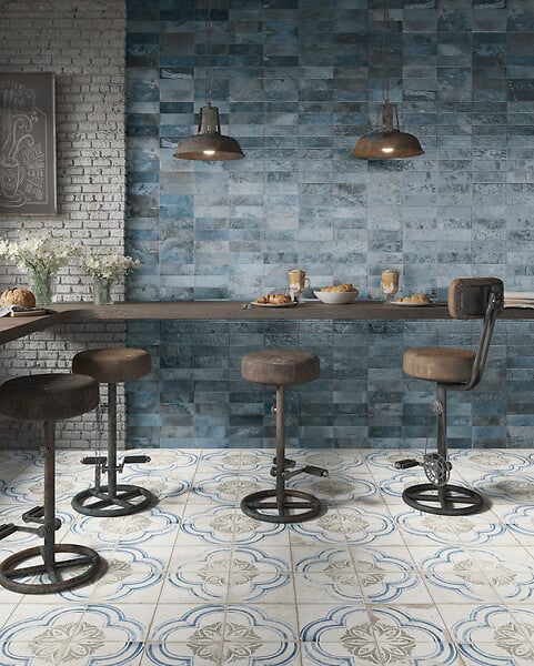 RO'MA NATURE - Carrelage Vintage effet Zellige Bleu 40x20x1,03 cm Patrina - Mur intérieur (vendu par carton de 0,96 m²) - large