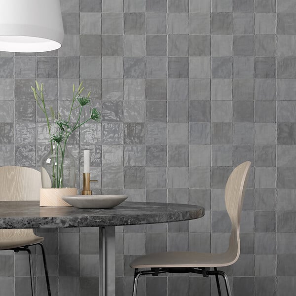RO'MA NATURE - Carrelage effet Zellige Gris 10x10x0,85 cm Brillant Orisel - Mur intérieur (vendu par carton de 0,6 m²) - large
