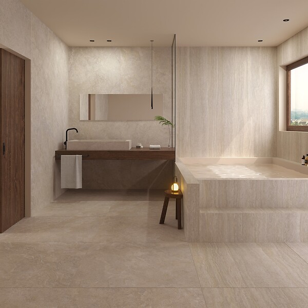 RO'MA NATURE - Carrelage effet Travertin Gris Beige 100x100x2 cm Castorel - Sol extérieur (vendu par carton de 1 m²) - large