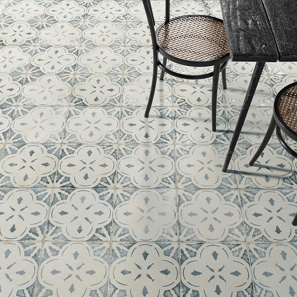 RO'MA NATURE - Carrelage Vintage effet Carreau ciment Bleu 45x45x0,95 cm Calenza - Sol et mur intérieur (vendu par carton de 1 m²) - large