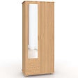 ID MARKET - Armoire 2 portes JULIETTE effet lattes tasseau bois penderie 80 cm avec 2 tiroirs, miroir et étagères - vignette