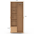 ID MARKET - Armoire 2 portes JULIETTE effet lattes tasseau bois penderie 80 cm avec 2 tiroirs, miroir et étagères - vignette
