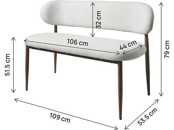 HABITAT ET JARDIN - Banc de salle à manger en tissu - 110 cm - "Sélène" - 3 places - Gris clair et marron - large